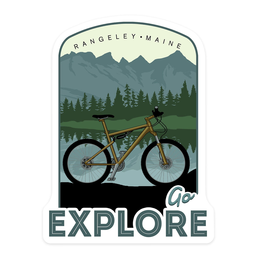 Rangeley, Maine, Go Explore, Bike, Contour, Lantern Press Artwork, Vinyl Sticker Sticker Lantern Press 