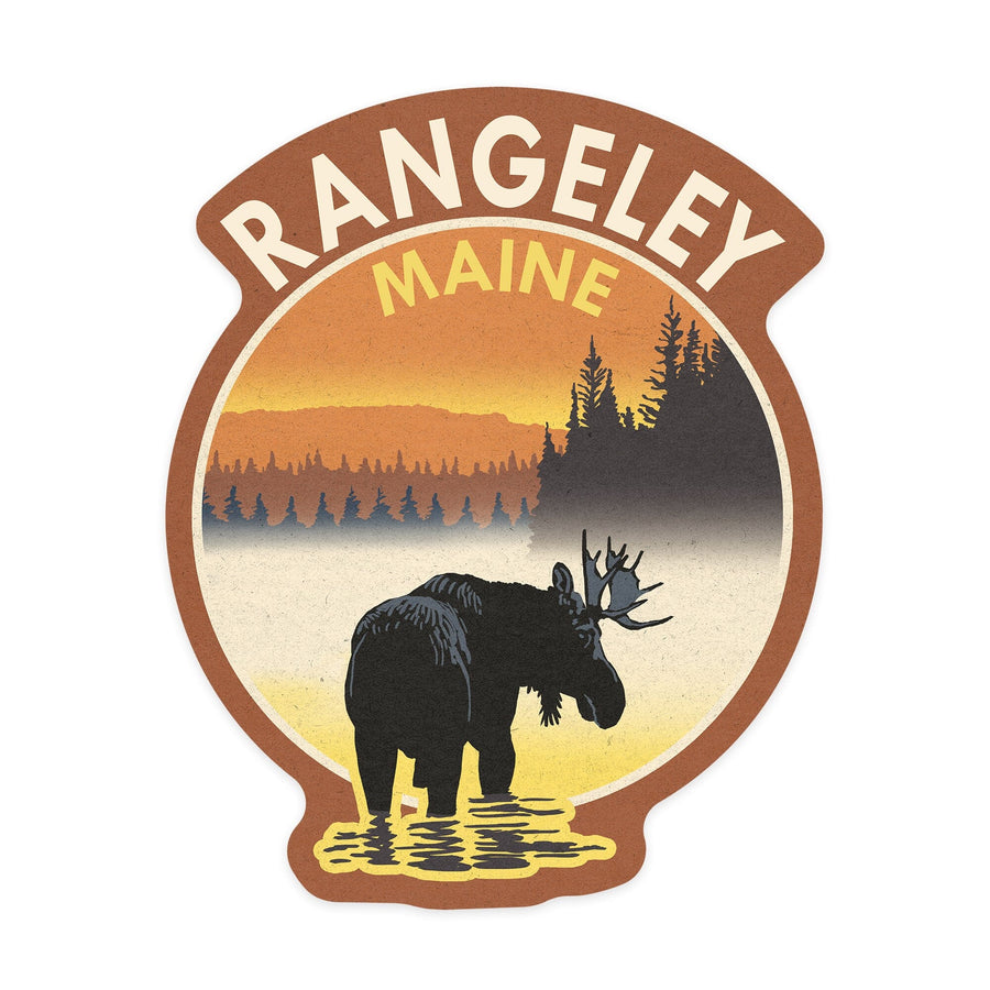 Rangeley, Maine, Moose at Dawn, Contour, Lantern Press Artwork, Vinyl Sticker Sticker Lantern Press 