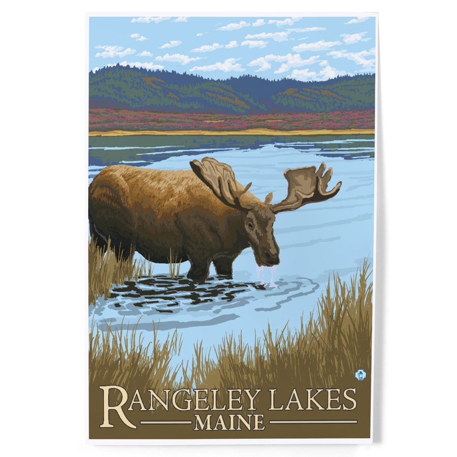 Rangeley, Maine, Moose Drinking at Lake, Art & Giclee Prints Art Lantern Press 