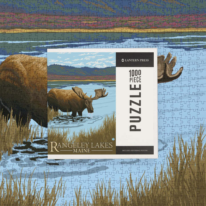 Rangeley, Maine, Moose Drinking at Lake, Jigsaw Puzzle Puzzle Lantern Press 