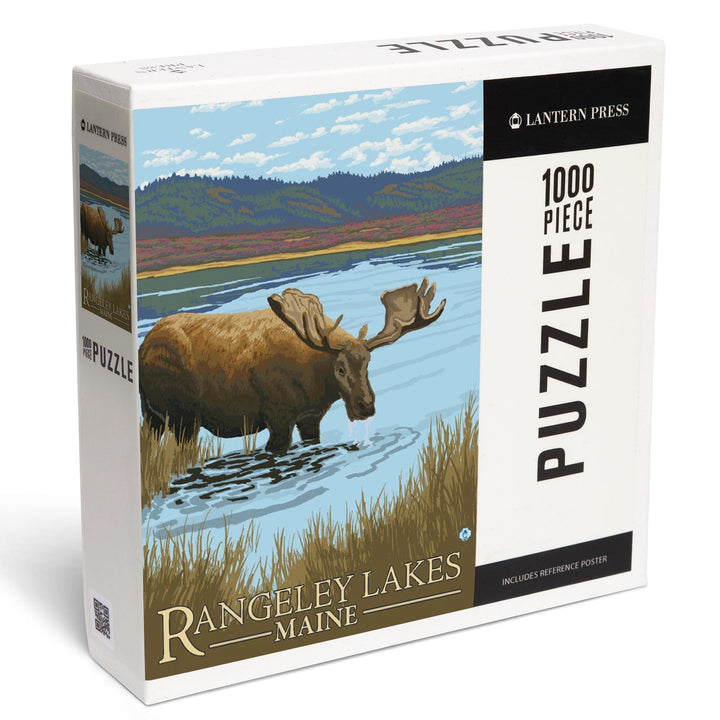 Rangeley, Maine, Moose Drinking at Lake, Jigsaw Puzzle Puzzle Lantern Press 