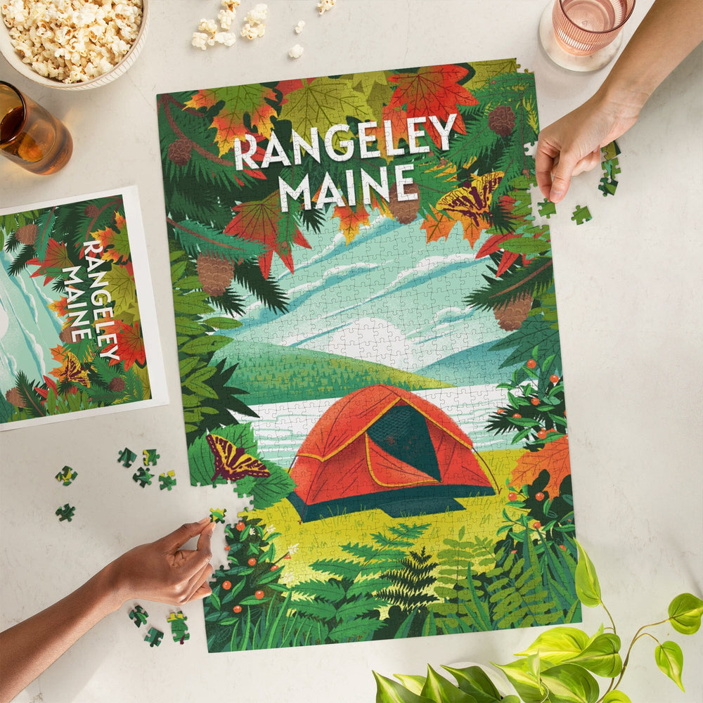 Rangeley, Maine, Peek That View, Tent Camping, Fall Colors, Jigsaw Puzzle Puzzle Lantern Press 