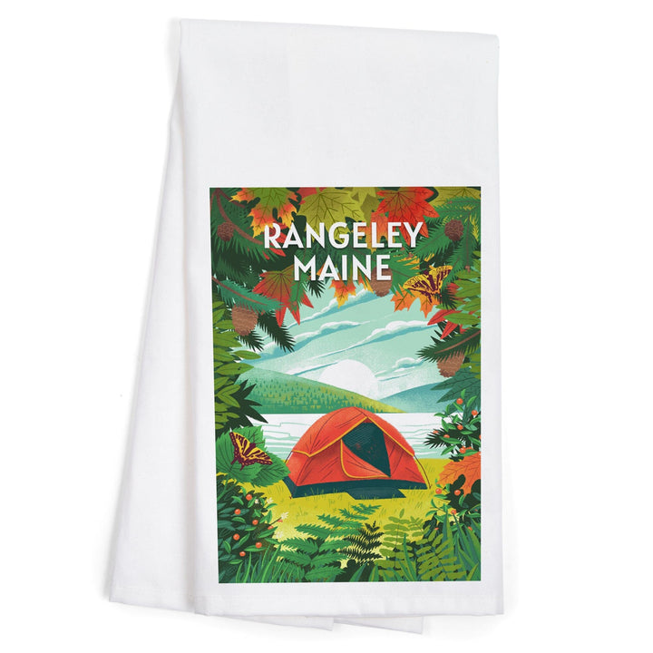 Rangeley, Maine, Peek That View, Tent Camping, Fall Colors, Organic Cotton Kitchen Tea Towels Kitchen Lantern Press 