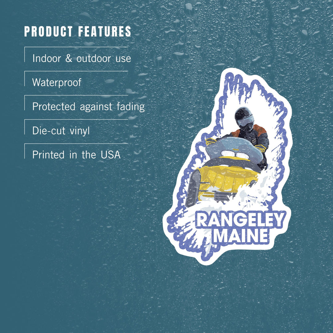 Rangeley, Maine, Snowmobile Scene, Contour, Vinyl Sticker Sticker Lantern Press 