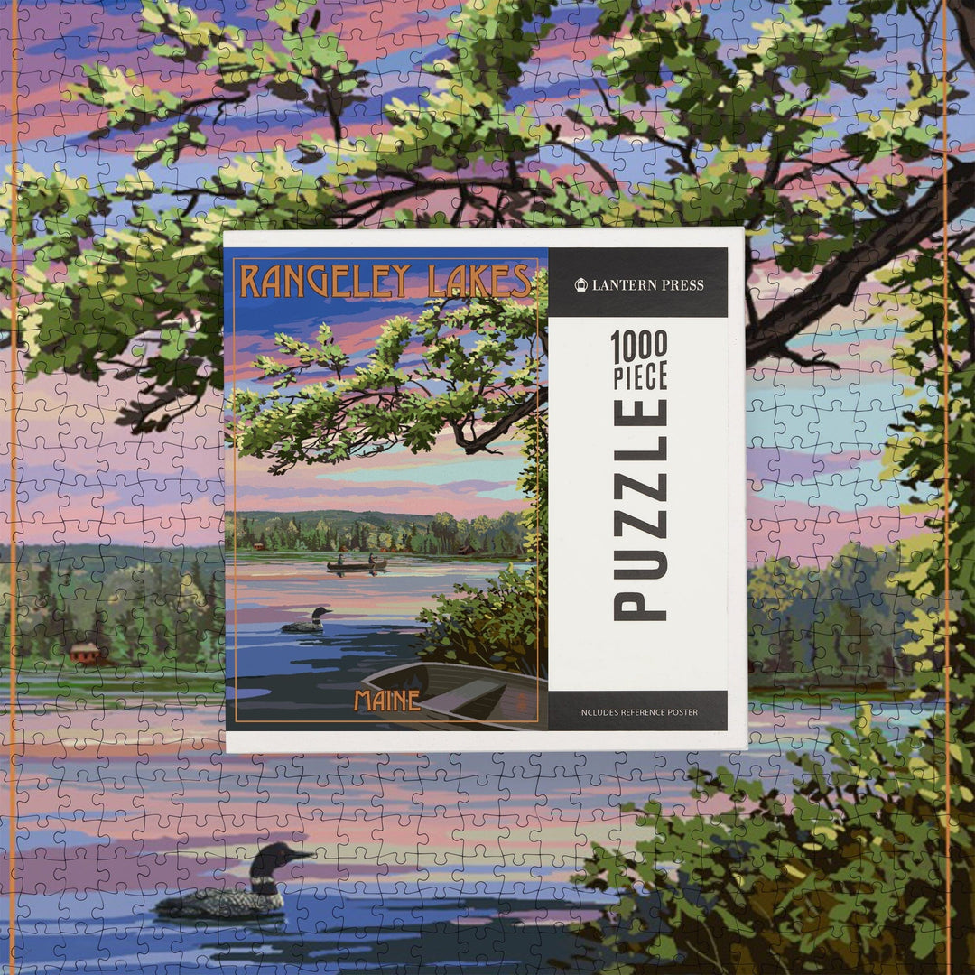 Rangeley, Maine, Summer Lake Sunset Scene, Jigsaw Puzzle Puzzle Lantern Press 
