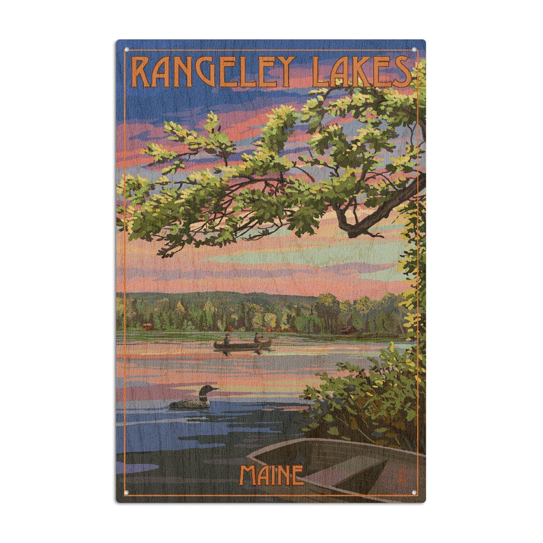 Rangeley, Maine, Summer Lake Sunset Scene, Lantern Press Artwork, Wood Signs and Postcards Wood Lantern Press 10 x 15 Wood Sign 