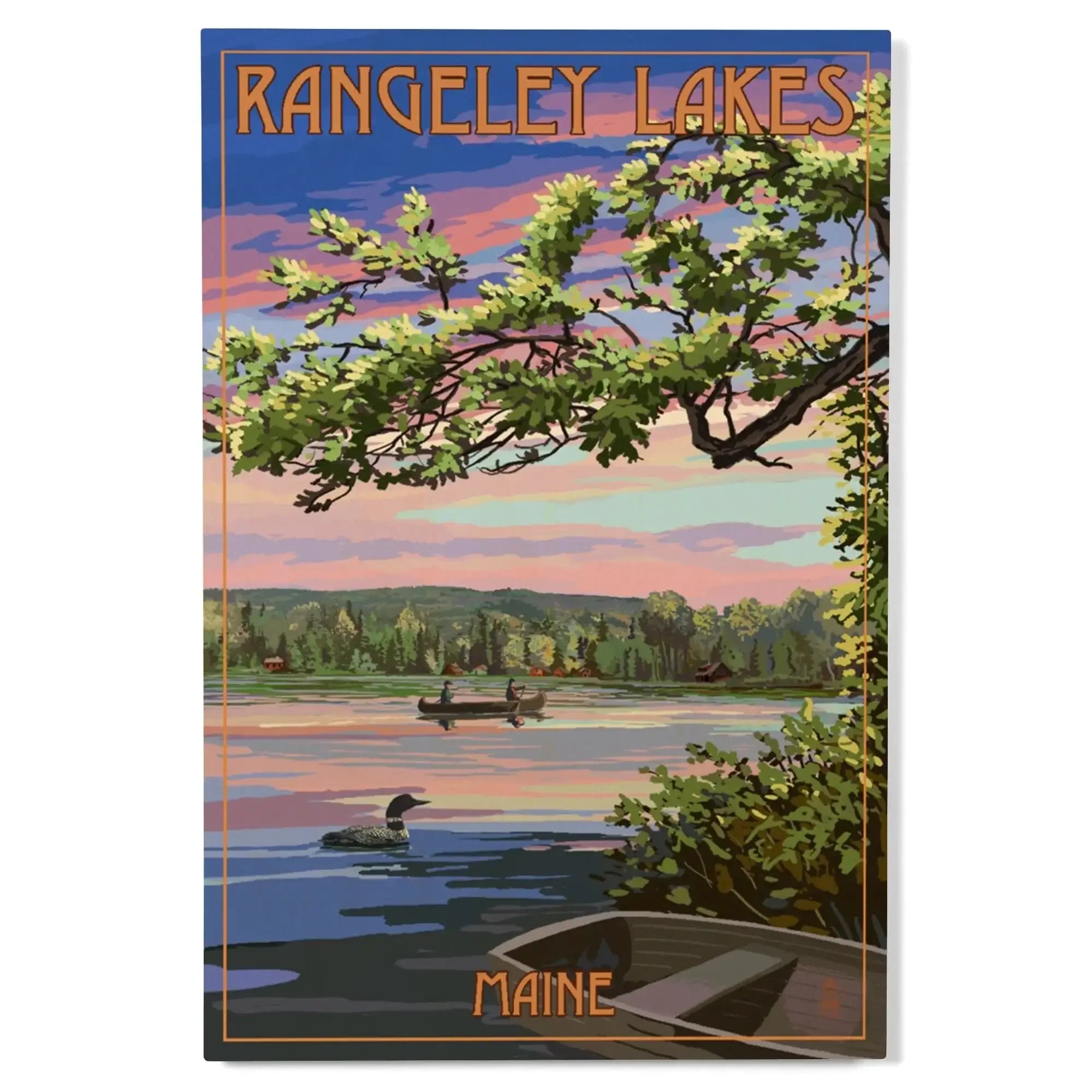 Rangeley, Maine, Summer Lake Sunset Scene, Lantern Press Artwork, Wood