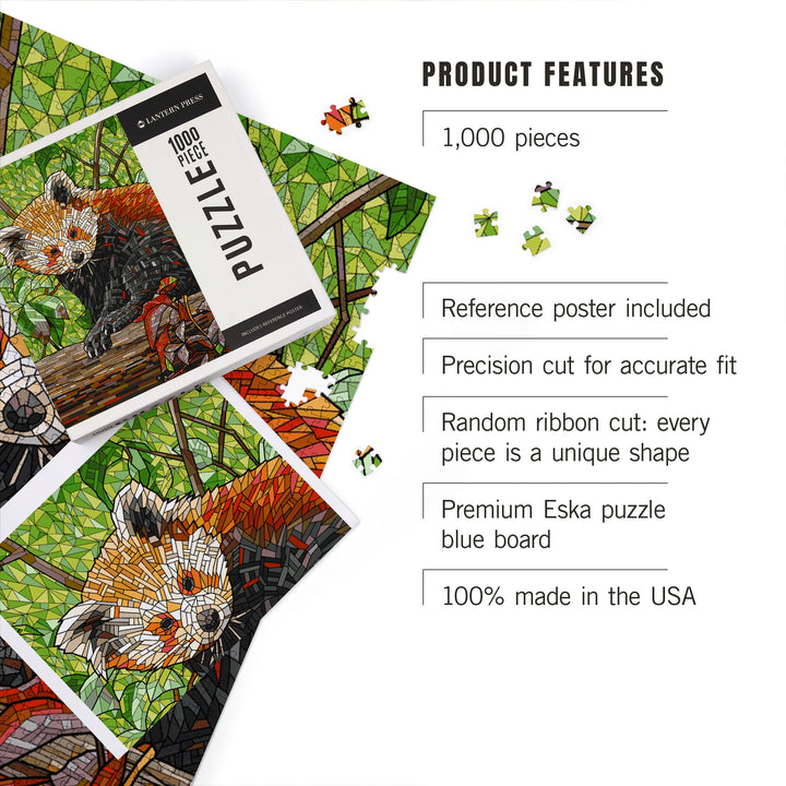 Red Panda, Mosaic, Jigsaw Puzzle Puzzle Lantern Press 