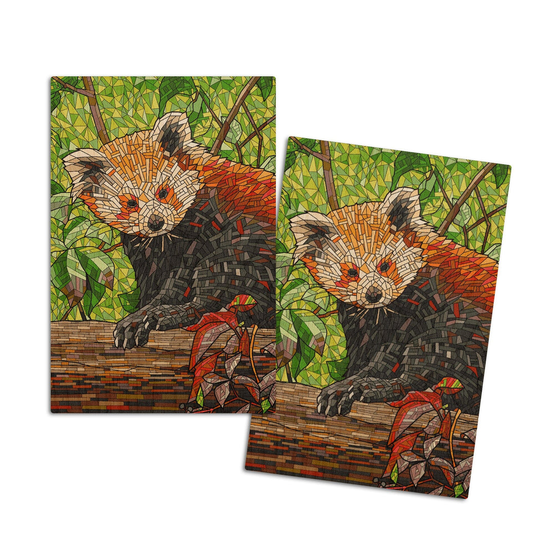 Red Panda, Mosaic, Lantern Press Artwork, Wood Signs and Postcards Wood Lantern Press 4x6 Wood Postcard Set 