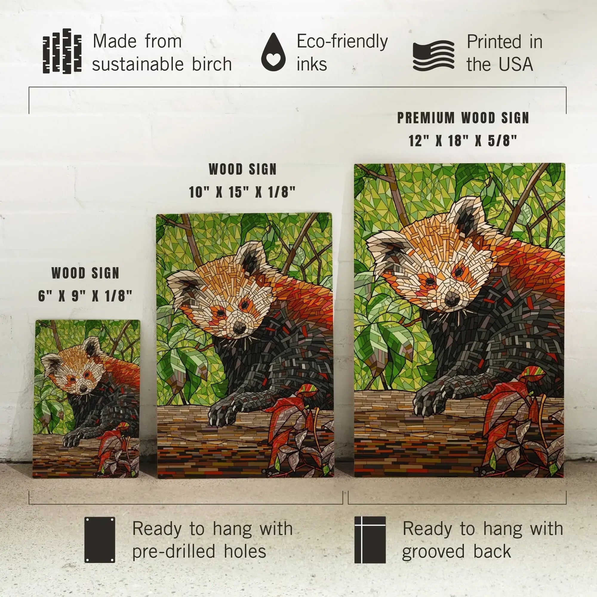 Red Panda, Mosaic, Lantern Press Artwork wood signs and postcards