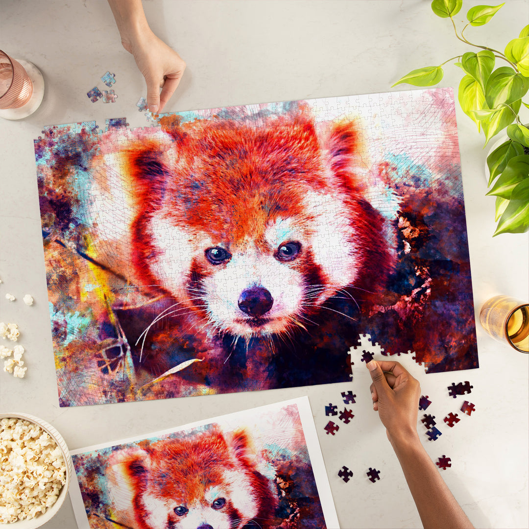 Red Panda, Vibrant Watercolor, Jigsaw Puzzle Puzzle Lantern Press 