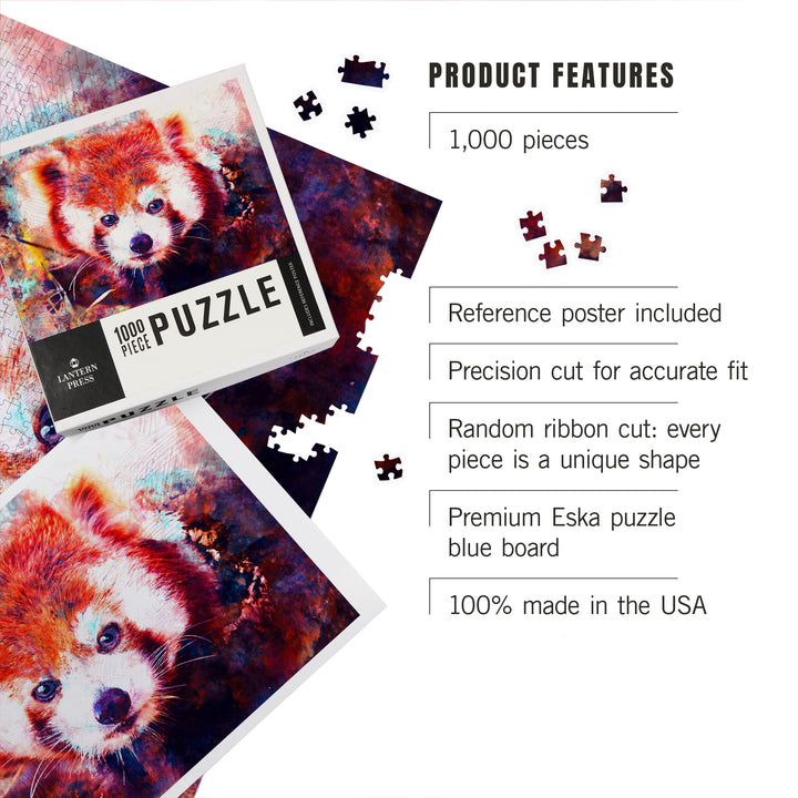 Red Panda, Vibrant Watercolor, Jigsaw Puzzle Puzzle Lantern Press 