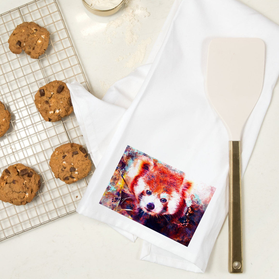 Red Panda, Vibrant Watercolor, Organic Cotton Kitchen Tea Towels Kitchen Lantern Press 