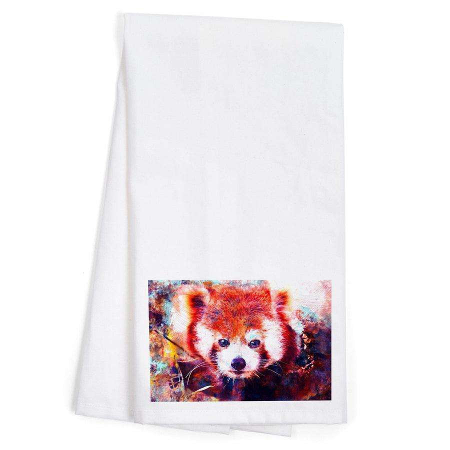 Red Panda, Vibrant Watercolor, Organic Cotton Kitchen Tea Towels Kitchen Lantern Press 