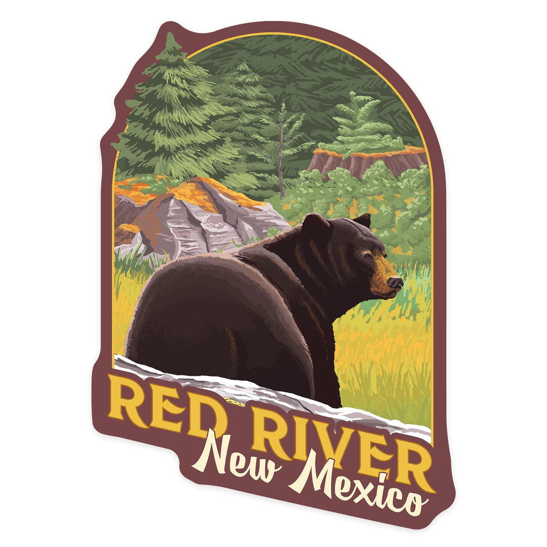 Red River, New Mexico, Bear in Forest, Contour, Vinyl Sticker Sticker Lantern Press 