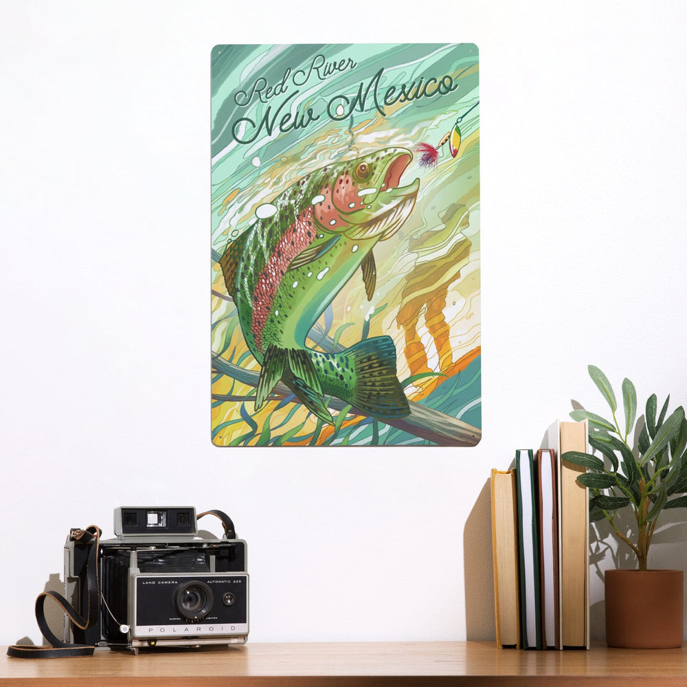 Red River, New Mexico, Get Outside, Fishing, Underwater Trout, Metal Signs Metal Lantern Press 