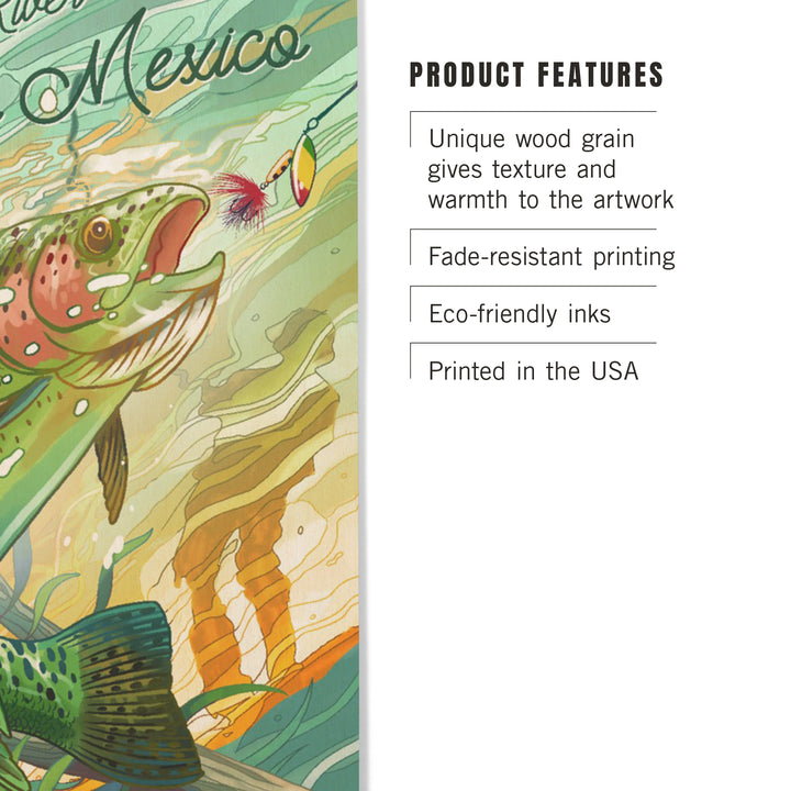 Red River, New Mexico, Get Outside, Fishing, Underwater Trout, Wood Signs and Postcards Wood Lantern Press 