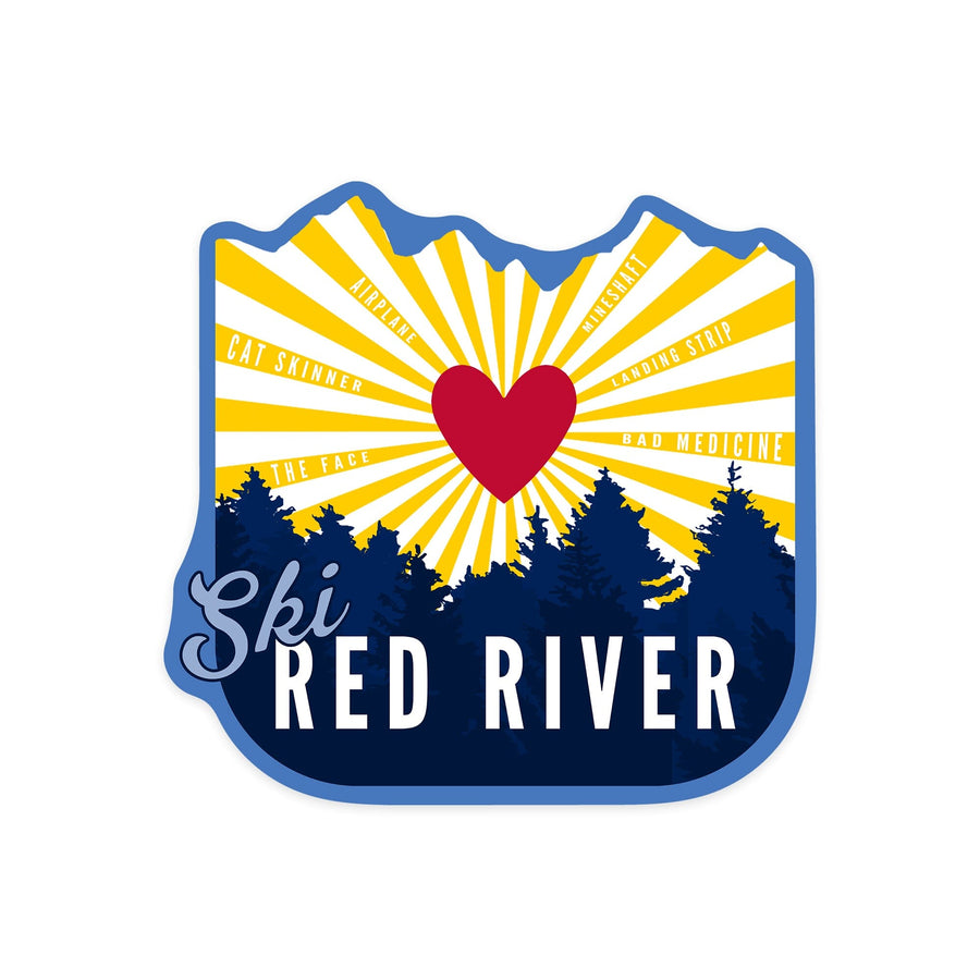 Red River, New Mexico, Heart & Treeline, Contour, Lantern Press Artwork, Vinyl Sticker Sticker Lantern Press 