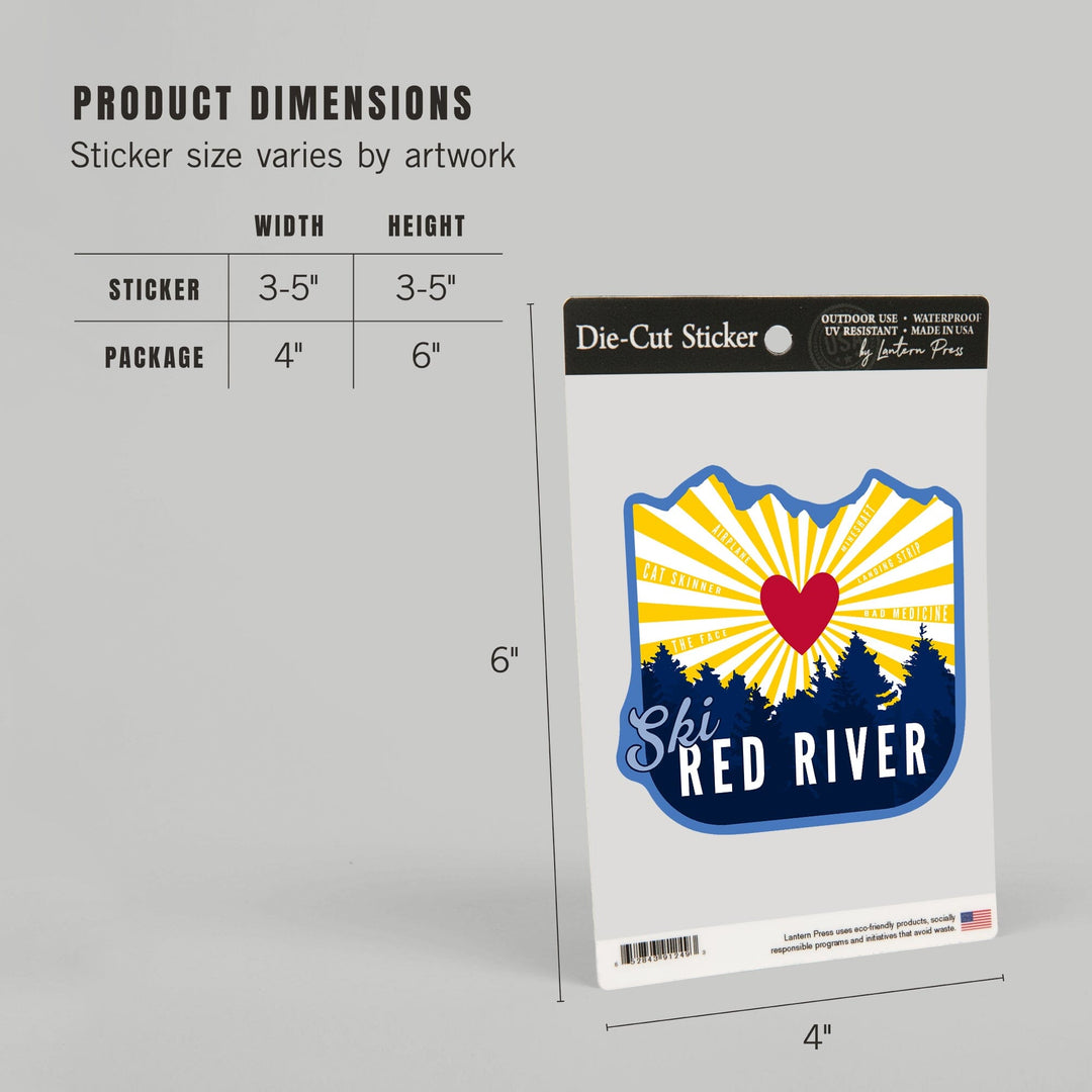 Red River, New Mexico, Heart & Treeline, Contour, Lantern Press Artwork, Vinyl Sticker Sticker Lantern Press 
