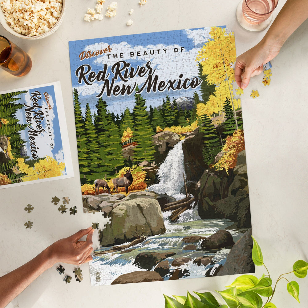Red River, New Mexico, Painterly, Waterfall, Jigsaw Puzzle Puzzle Lantern Press 