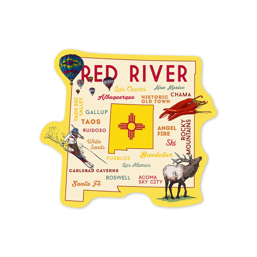 Red River, New Mexico, Typography and Icons, Contour, Vinyl Sticker Sticker Lantern Press 