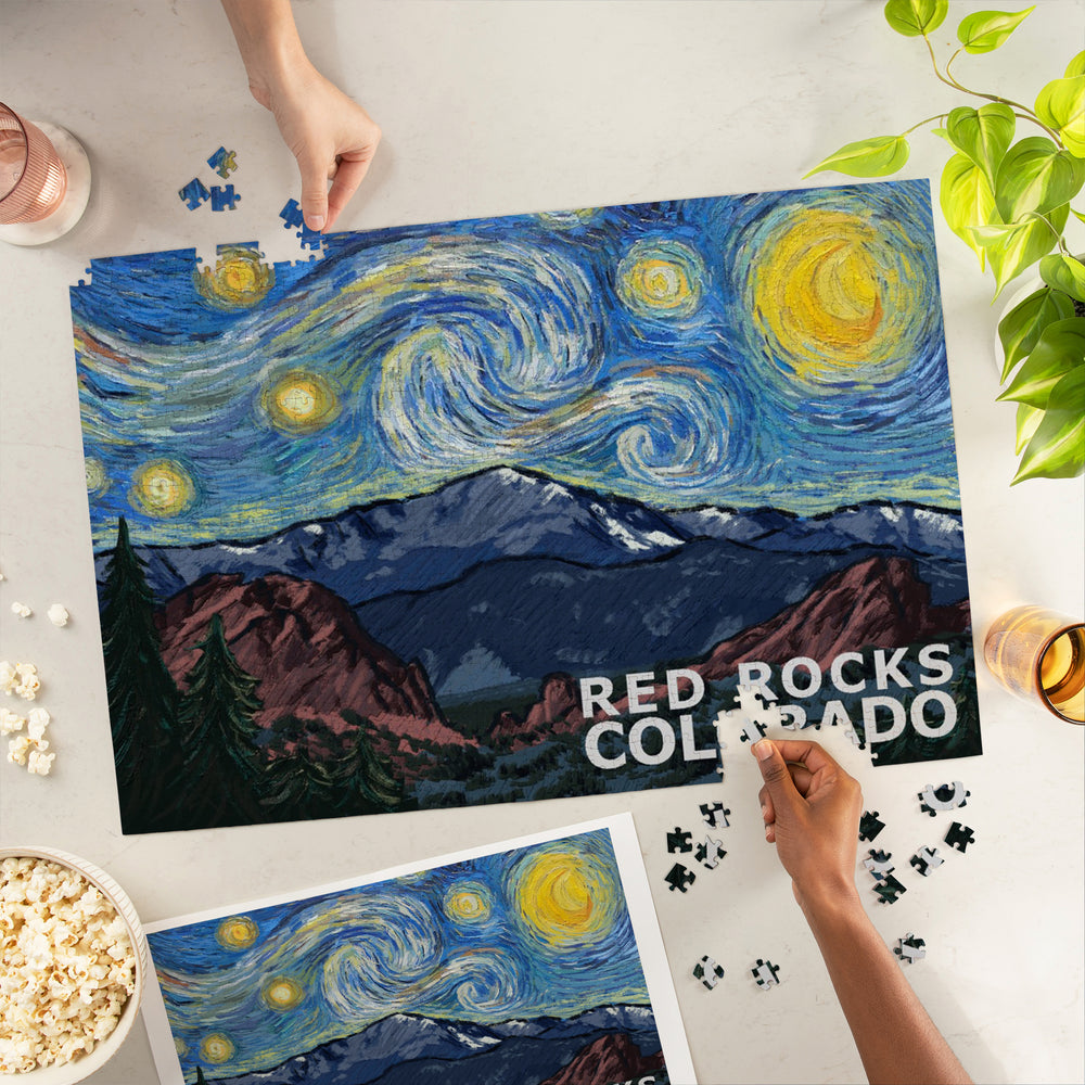Red Rocks, Colorado, Starry Night, Pikes Peak, Jigsaw Puzzle Puzzle Lantern Press 