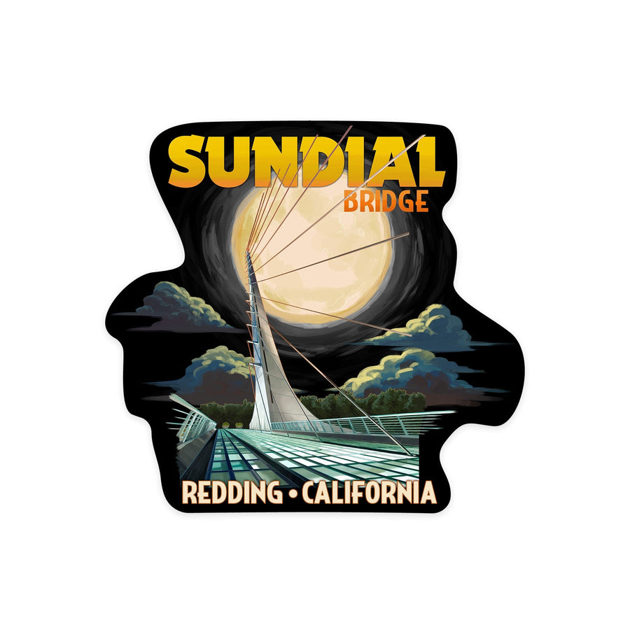 Redding, California, Sundial Bridge and Moon, Contour, Vinyl Sticker Sticker Lantern Press 