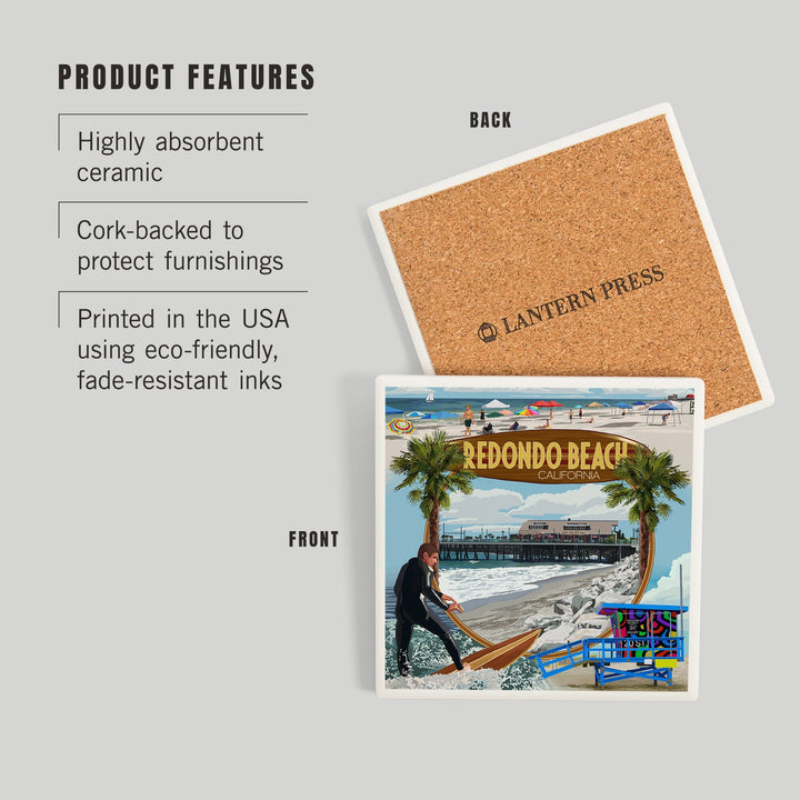 Redondo Beach, California, Montage Scenes, Coasters Coasters Lantern Press 
