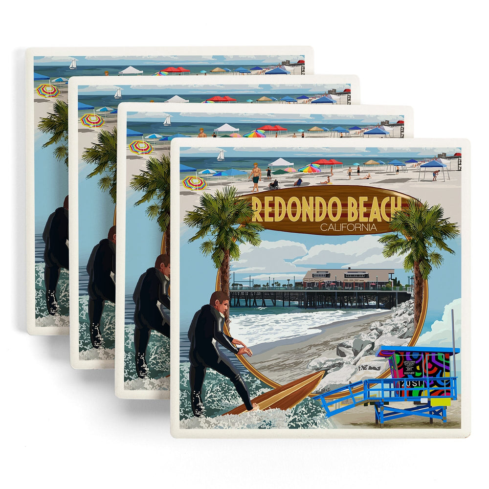 Redondo Beach, California, Montage Scenes, Coasters Coasters Lantern Press 