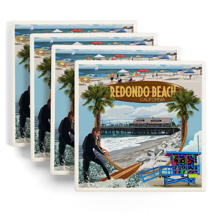 Redondo Beach, California, Montage Scenes, Coasters Coasters Lantern Press 