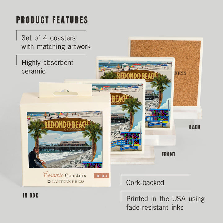 Redondo Beach, California, Montage Scenes, Coasters Coasters Lantern Press 