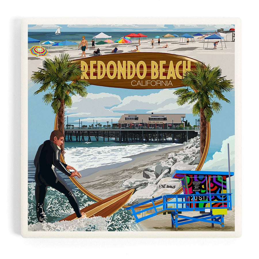 Redondo Beach, California, Montage Scenes, Coasters Coasters Lantern Press 