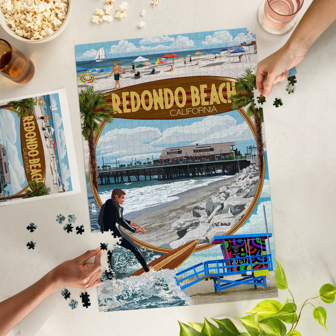 Redondo Beach, California, Montage Scenes, Jigsaw Puzzle Puzzle Lantern Press 