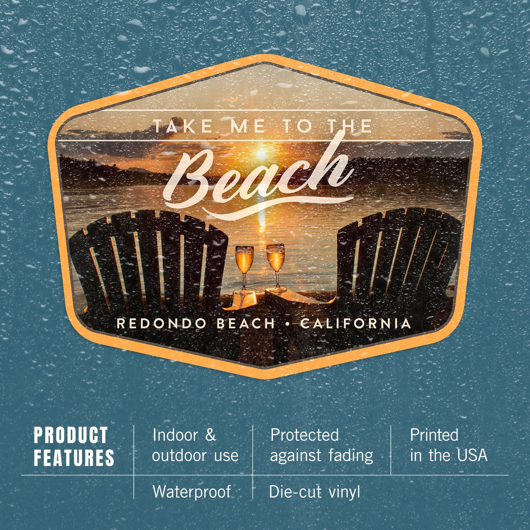 Redondo Beach, California, Take Me to the Beach, Sunset View, Contour, Vinyl Sticker Sticker Lantern Press 