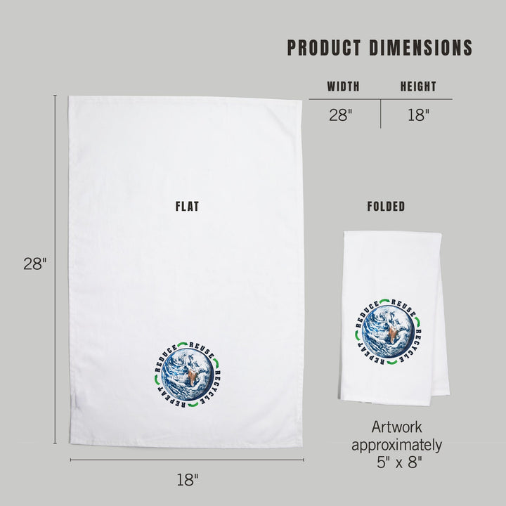 Reduce, Reuse, Recycle, Earth, Watercolor, Contour, Organic Cotton Kitchen Tea Towels Kitchen Lantern Press 
