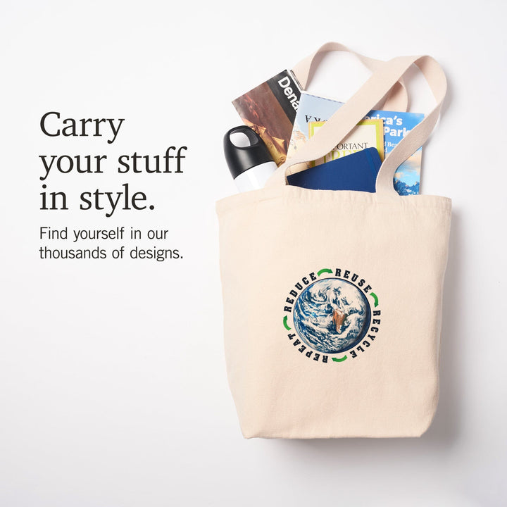 Reduce, Reuse, Recycle, Earth, Watercolor,, Tote Bag Totes Lantern Press 