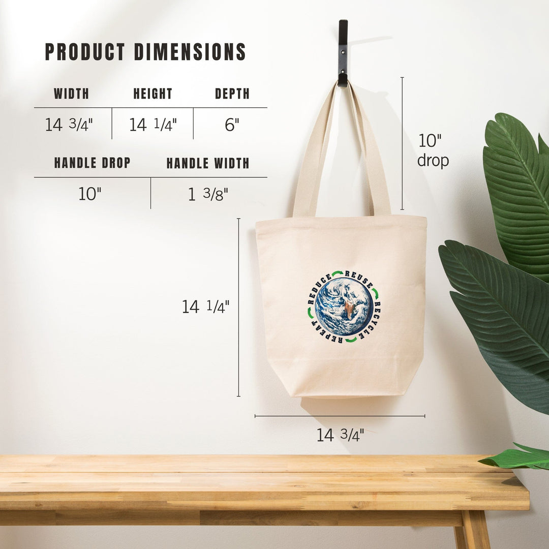 Reduce, Reuse, Recycle, Earth, Watercolor,, Tote Bag Totes Lantern Press 
