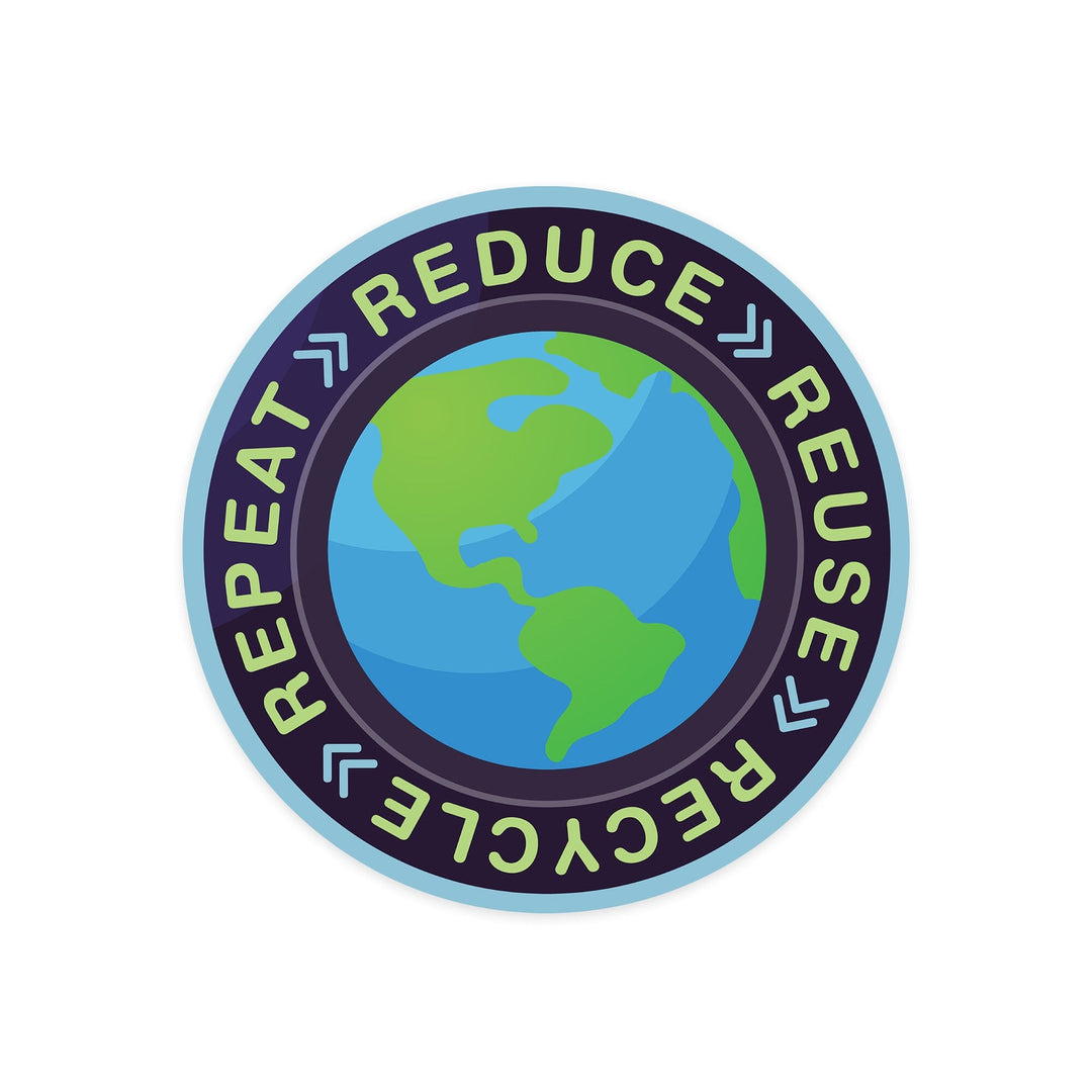 Reduce, Reuse, Recycle, Repeat, Earth, Vector, Contour, Lantern Press Artwork, Vinyl Sticker Sticker Lantern Press 