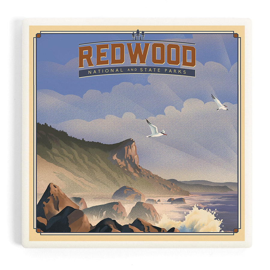 Redwood National and State Parks, California, Lithograph National Park Series, Coasters Coasters Lantern Press 