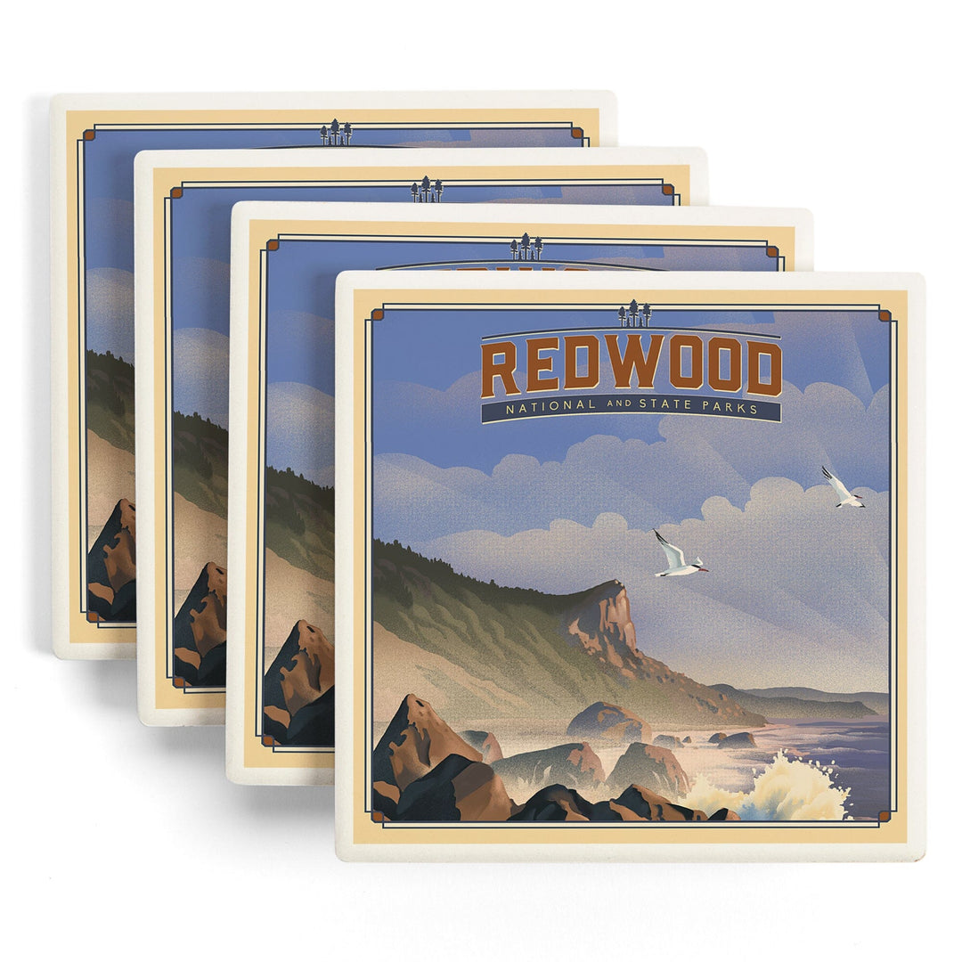 Redwood National and State Parks, California, Lithograph National Park Series, Coasters Coasters Lantern Press 