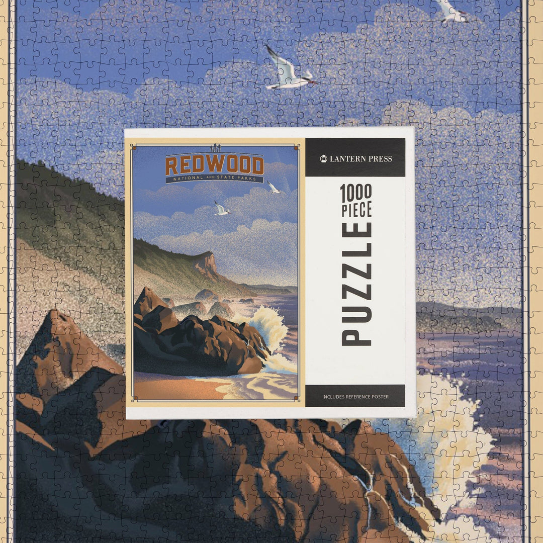 Redwood National and State Parks, California, Lithograph National Park Series, Jigsaw Puzzle Puzzle Lantern Press 