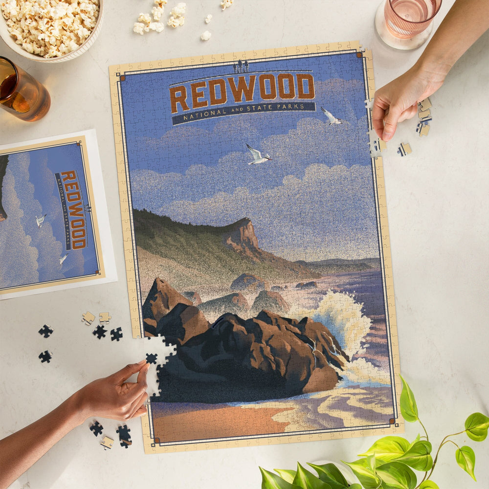 Redwood National and State Parks, California, Lithograph National Park Series, Jigsaw Puzzle Puzzle Lantern Press 