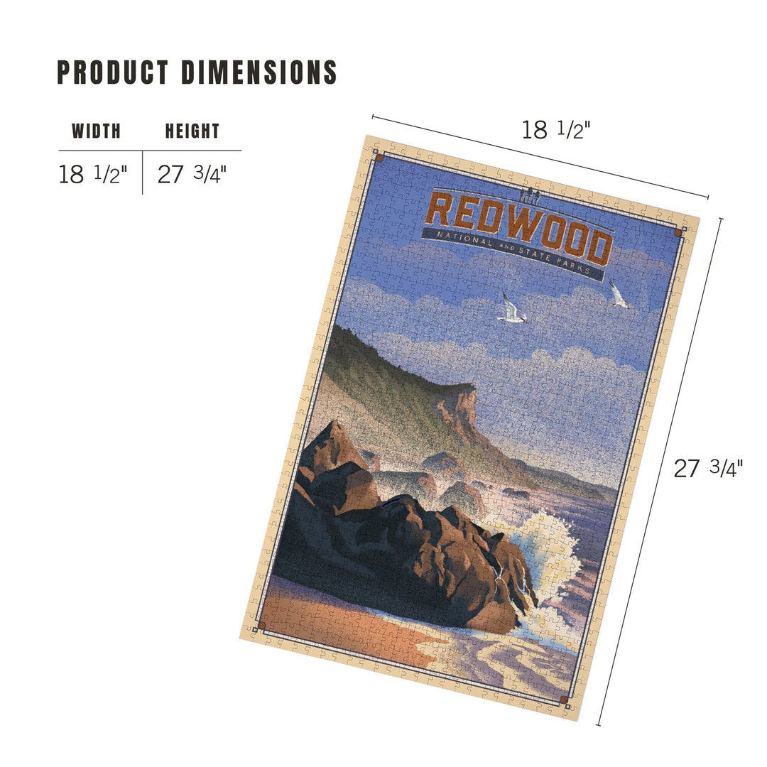 Redwood National and State Parks, California, Lithograph National Park Series, Jigsaw Puzzle Puzzle Lantern Press 
