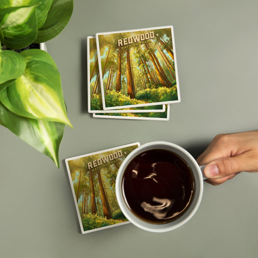 Redwood National and State Parks, California, Oil Painting, Coasters Coasters Lantern Press 