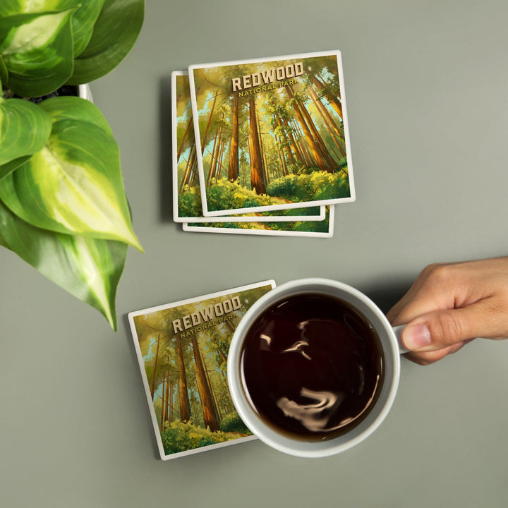 Redwood National and State Parks, California, Oil Painting, Coasters Coasters Lantern Press 