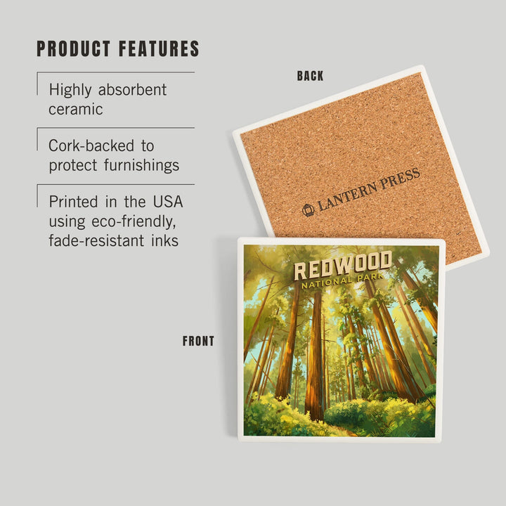 Redwood National and State Parks, California, Oil Painting, Coasters Coasters Lantern Press 