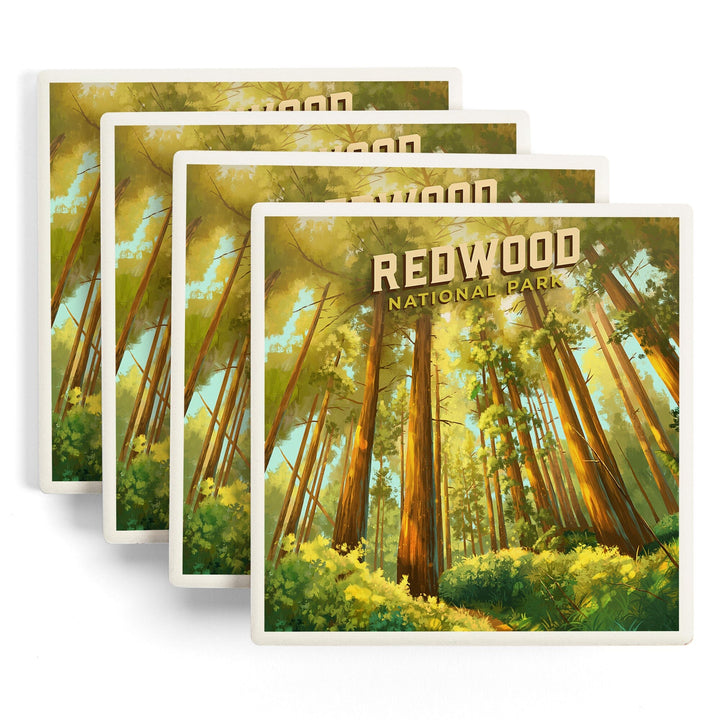 Redwood National and State Parks, California, Oil Painting, Coasters Coasters Lantern Press 