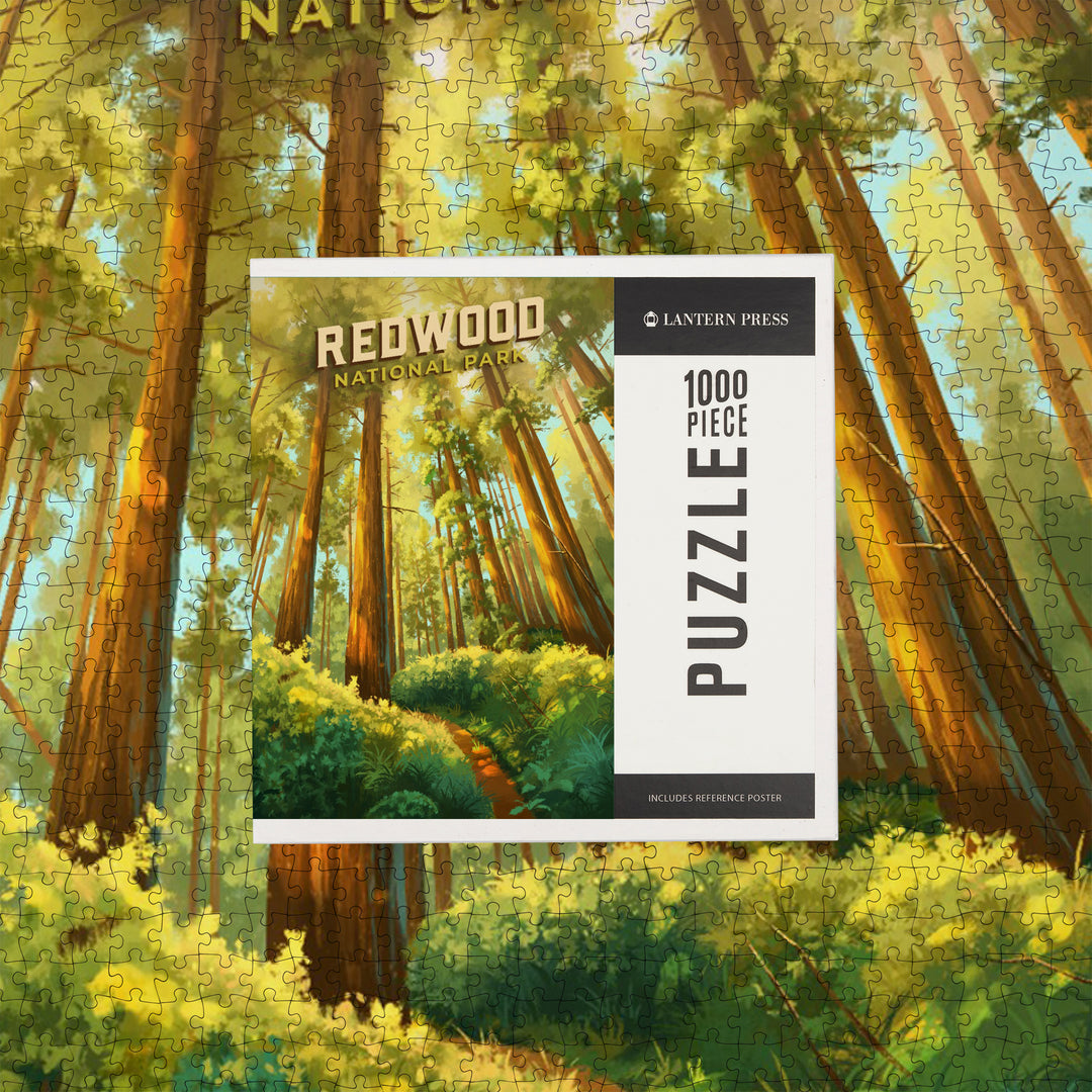 Redwood National and State Parks, California, Oil Painting, Jigsaw Puzzle Puzzle Lantern Press 