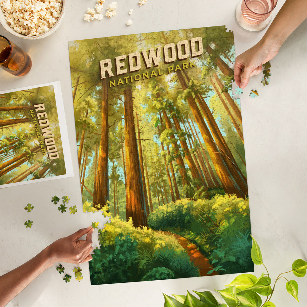 Redwood National and State Parks, California, Oil Painting, Jigsaw Puzzle Puzzle Lantern Press 