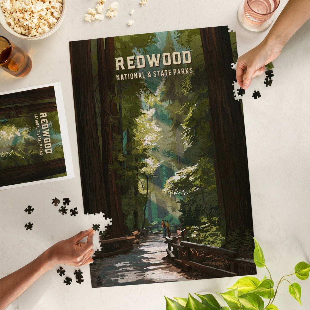 Redwood National and State Parks, California, Painterly National Park Series, Jigsaw Puzzle Puzzle Lantern Press 